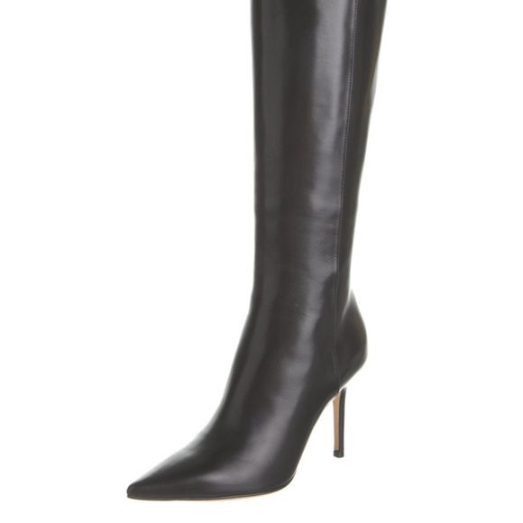 Jimmy Choo Black Leather Pointy-Toe Knee-High Boots - Picture 6 of 12